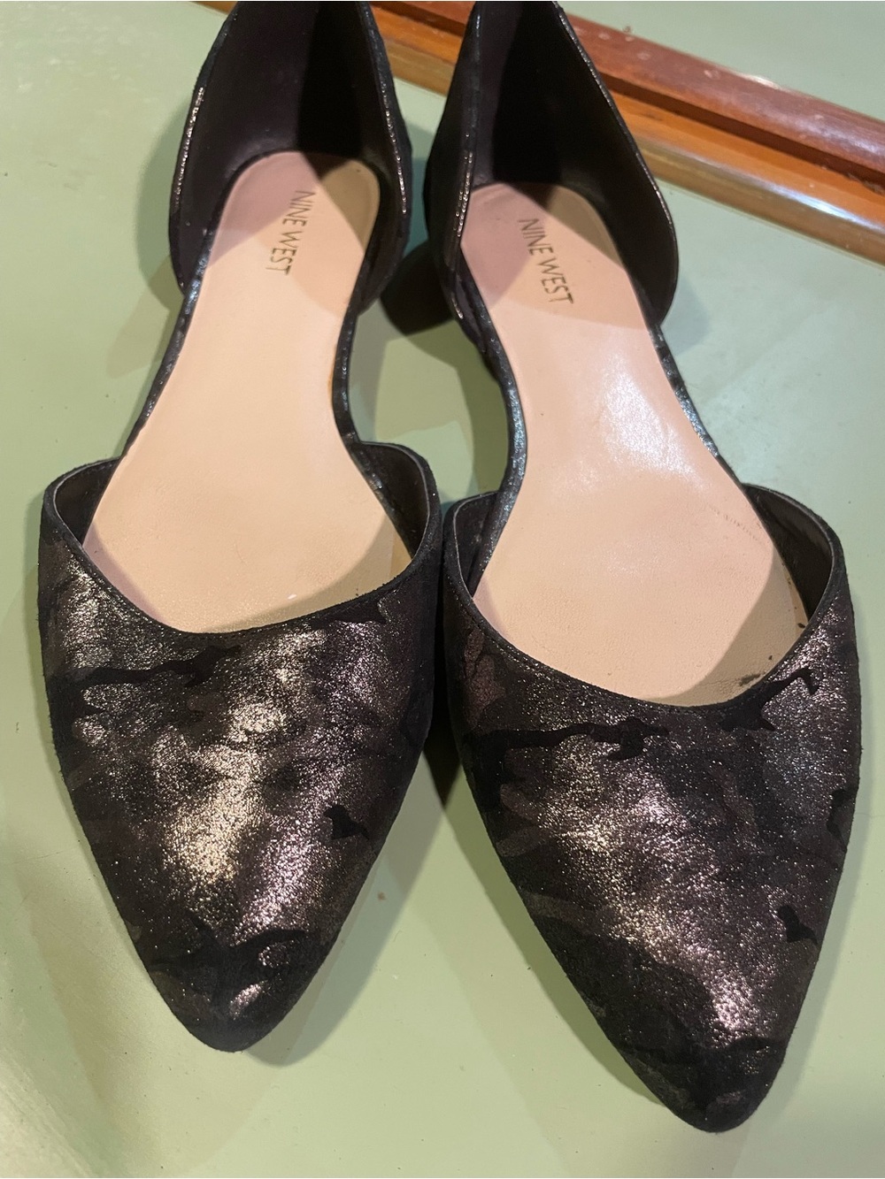 Nine West Black Metallic Pointed D'Orsay Flats